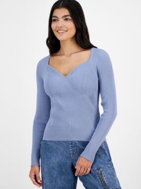 Hooked up by Iot Juniors' Long Sleeve Bustier Top - Rustic Blue Size L NWT